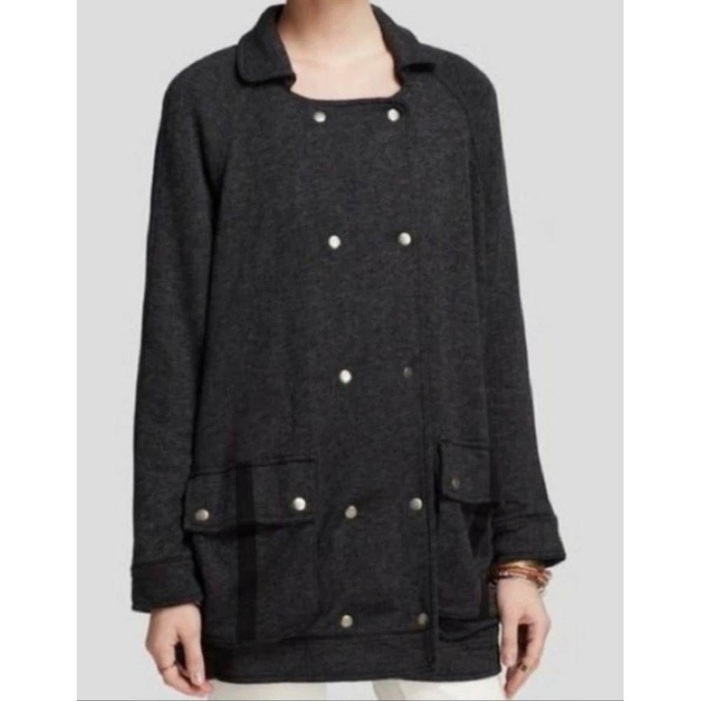 Free People Jacket Women's Small‎  Slouchy Pea Coat Linen Blend Pockets Gray